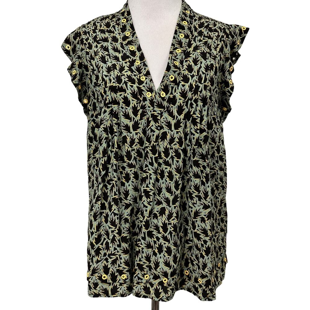 Derek Lam 10 Crosby V-Neck Ruffle Pintuck with Grommet Blouse Size 4